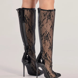 Sultry Strut Sheer Lace Under-The-Knee Boots