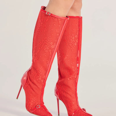 Sultry Strut Sheer Lace Under-The-Knee Boots