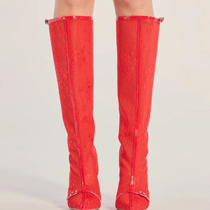 Sultry Strut Sheer Lace Under-The-Knee Boots