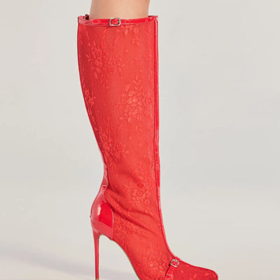 Sultry Strut Sheer Lace Under-The-Knee Boots