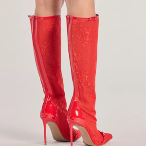 Sultry Strut Sheer Lace Under-The-Knee Boots