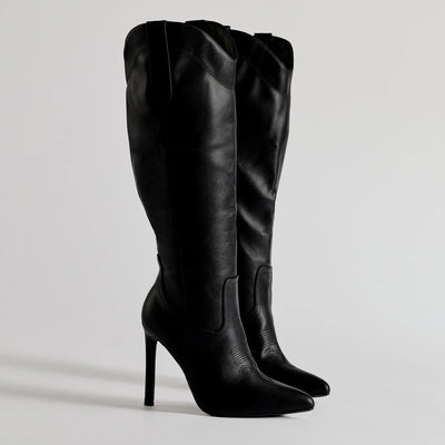 Sleek Western Under-The-Knee Stiletto Boots