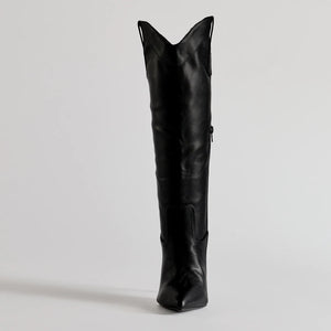 Sleek Western Under-The-Knee Stiletto Boots