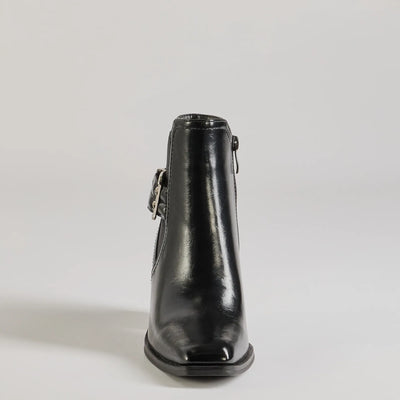 Edgy Fave Buckle Strap Faux Leather Ankle Booties