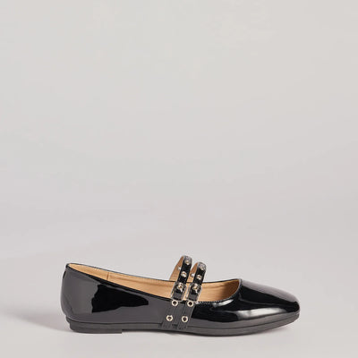 Sleek Buckled Strappy Patent Faux Leather Flats