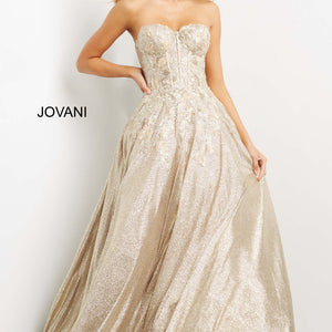 Glitter Strapless A-line Gown by Jovani 07497