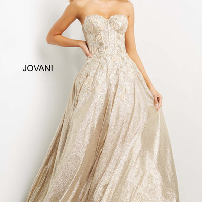 Glitter Strapless A-line Gown by Jovani 07497