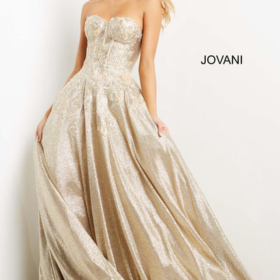 Glitter Strapless A-line Gown by Jovani 07497