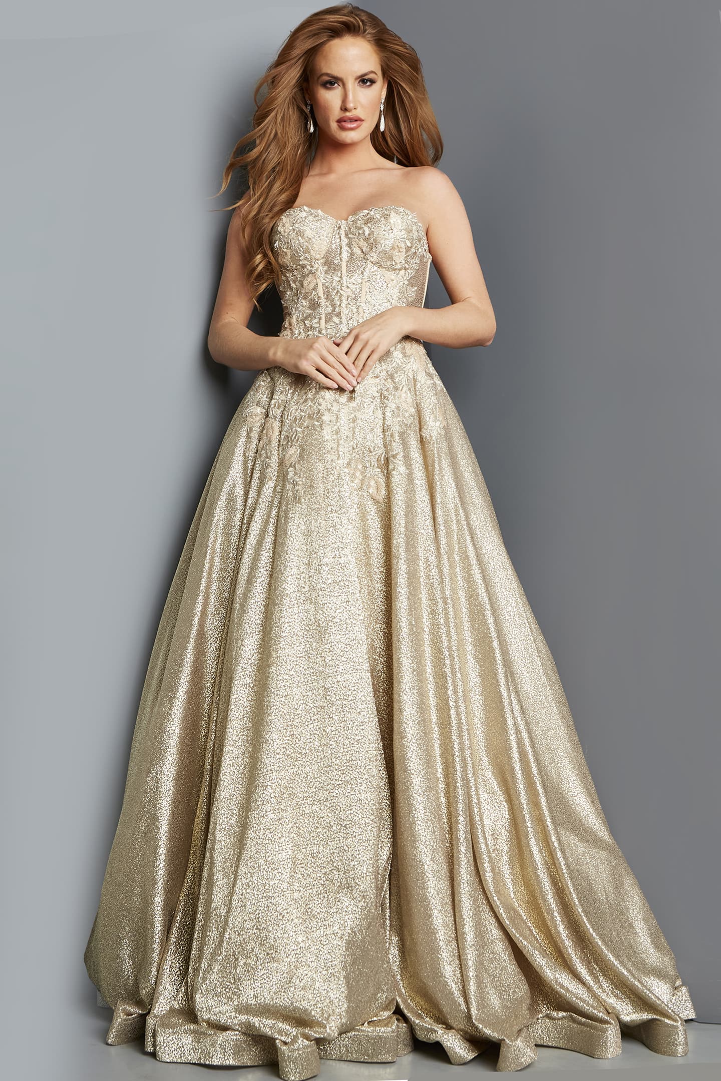 Glitter Strapless A line Gown by Jovani 07497