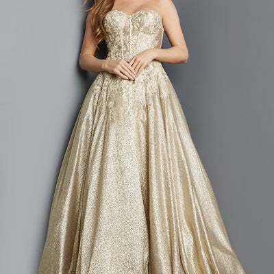 Glitter Strapless A-line Gown by Jovani 07497