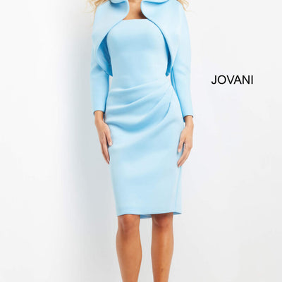 Jovani 07556 Fitted Knee Length Evening Pleated Formal Dress