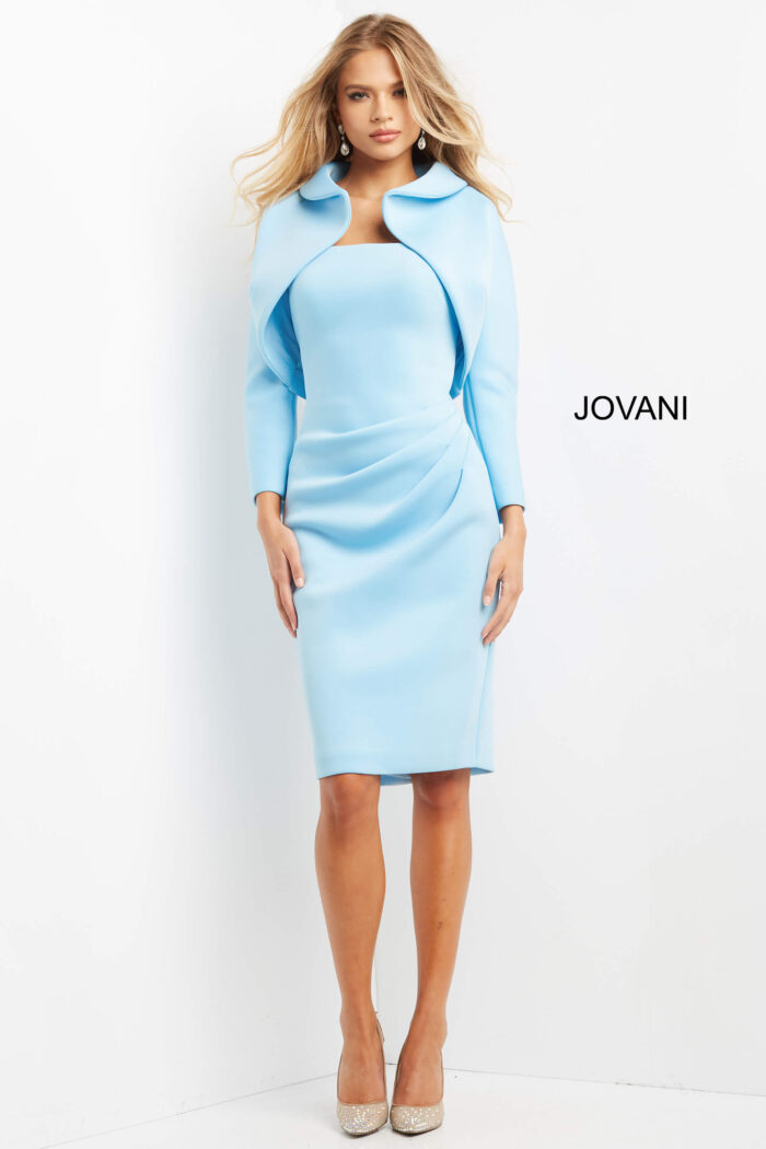 Jovani 07556 Fitted Knee Length Evening Pleated Formal Dress