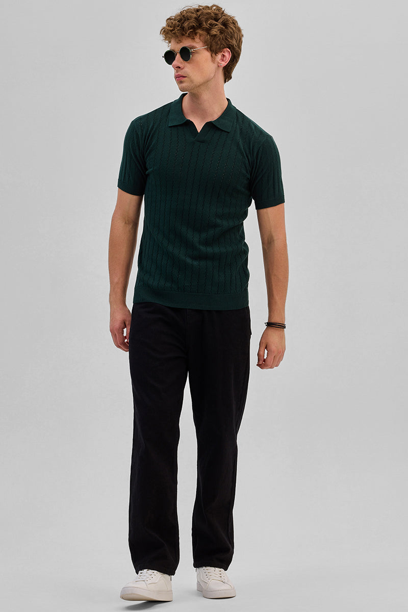 Dark Green Knitted Polo T-Shirt