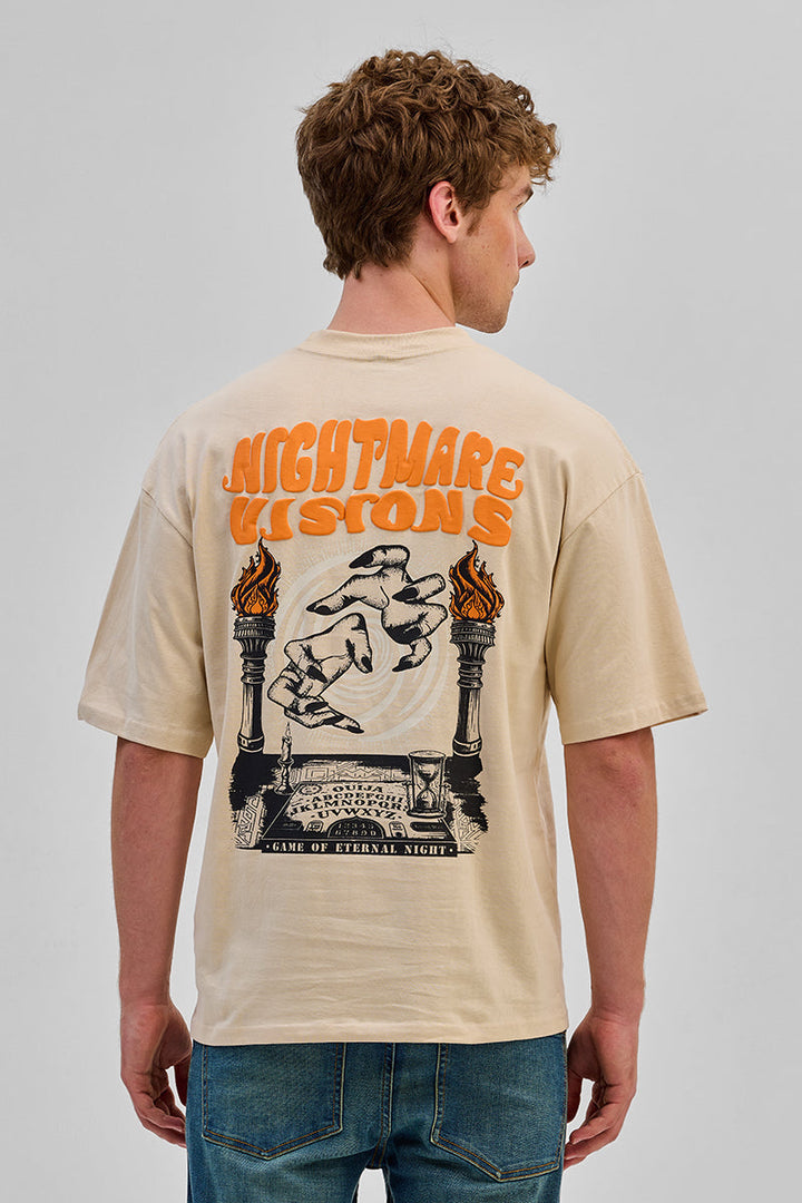 Nightmare Vision Beige Oversized Fit T-Shirt