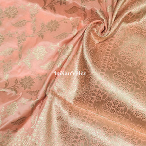 Baby Pink Floral Banarasi Katan Silk Saree