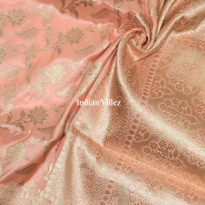 Baby Pink Floral Banarasi Katan Silk Saree