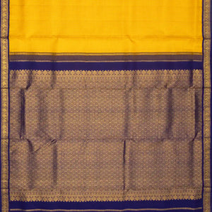 Yellow Handloom Kanchipuram Korvai 9 Yards Silk Saree With Checks