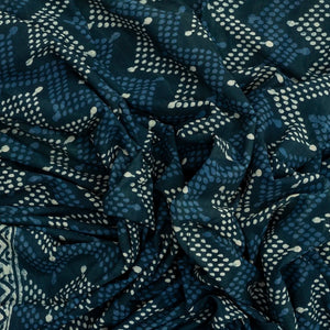 Navy Blue Woven Jaipur Cotton Saree Printed With Floral  Motifs