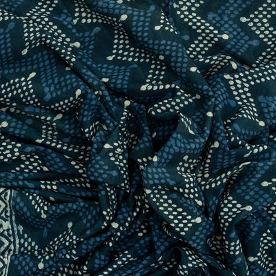 Navy Blue Woven Jaipur Cotton Saree Printed With Floral  Motifs