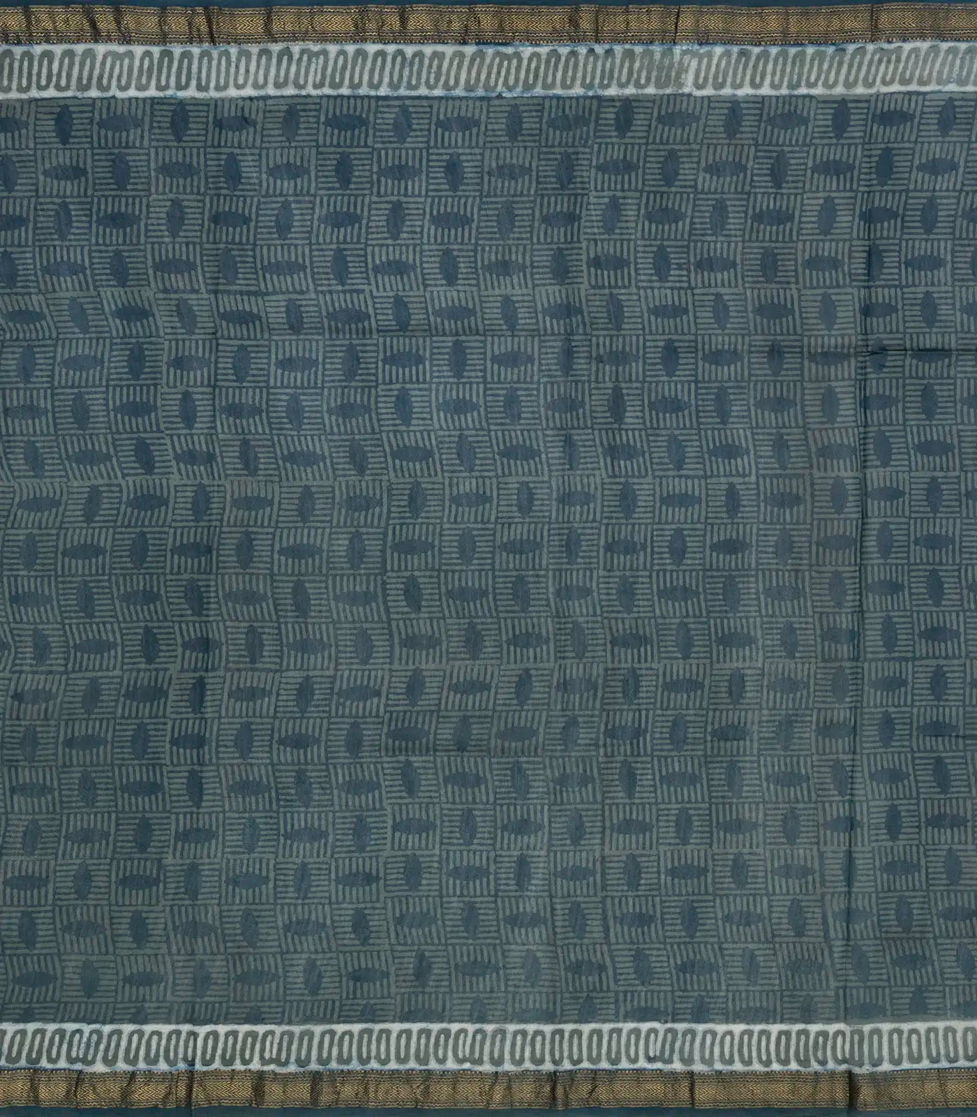 Navy Blue Woven Jaipur Cotton Saree With Printed Floral Motifs