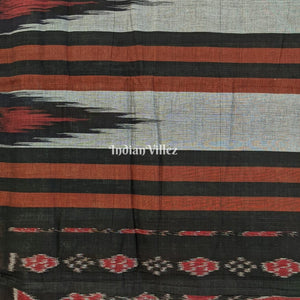 Grey Orange Blue Kargil Kumbha Maniabandha Cotton Saree