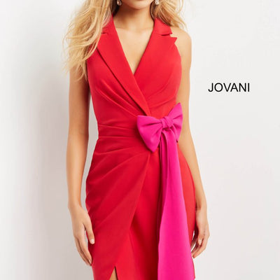 Jovani 07961 Short Pleated V Neck Cocktail Dress