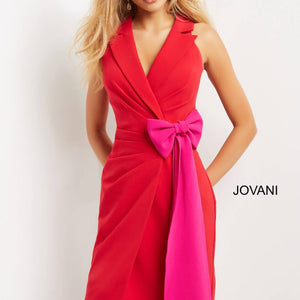 Jovani 07961 Short Pleated V Neck Cocktail Dress