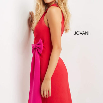 Jovani 07961 Short Pleated V Neck Cocktail Dress