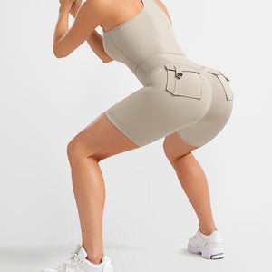 Cargo Pocket Bodysuit Short - Khaki