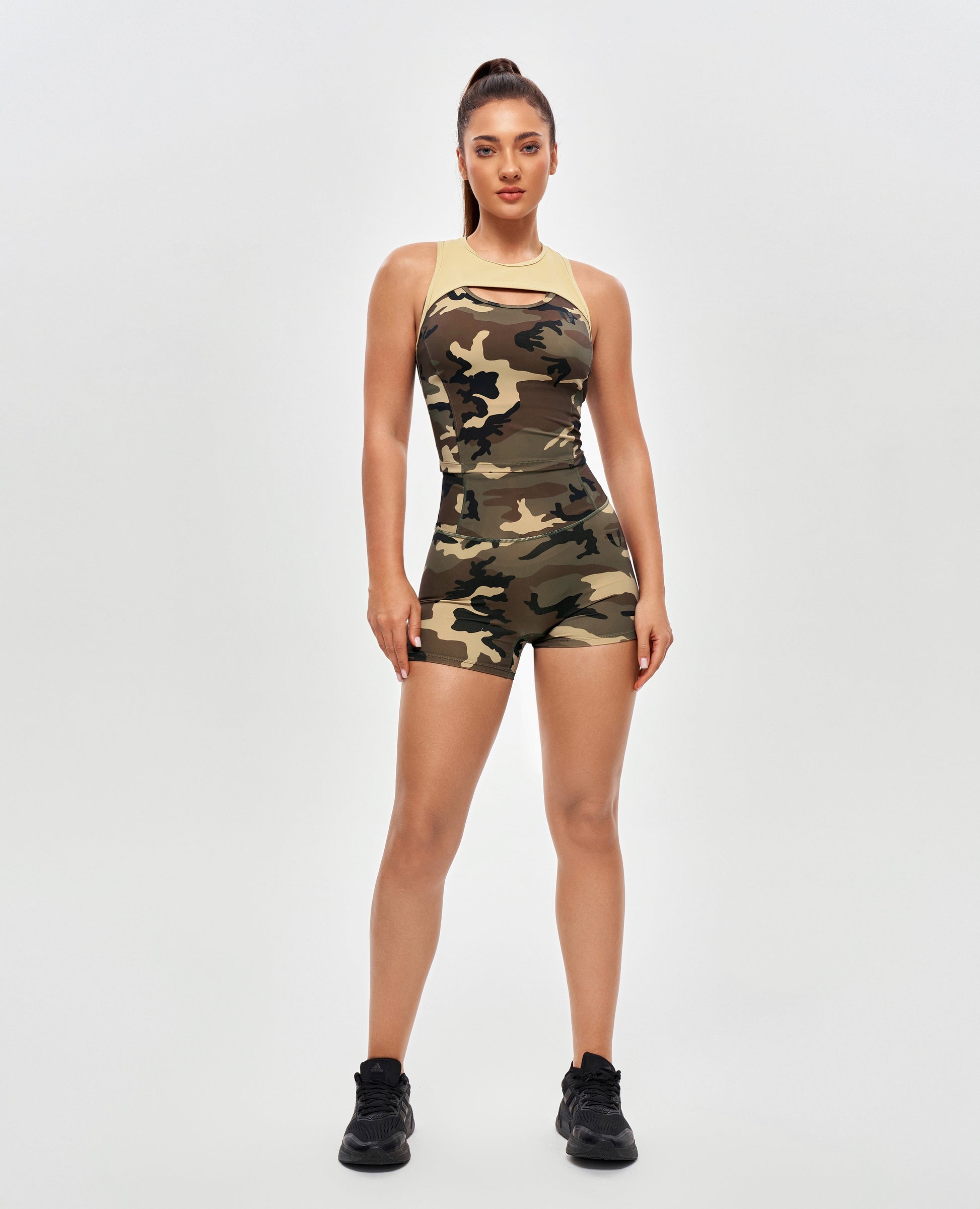 Cutout Tank Top - Earth Camo