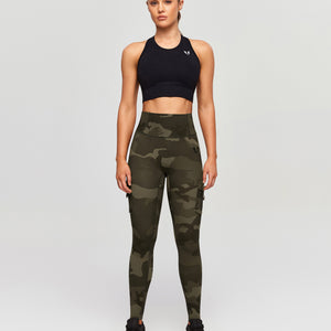 High Waisted Cargo Leggings - Army Green Camo