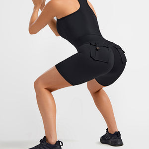 Cargo Pocket Bodysuit Short - Black