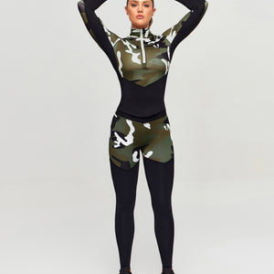 V-Waist Gym Leggings - White Green Camo