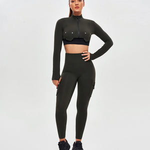 Firmabs Long Sleeve Crop Top - Dark Green