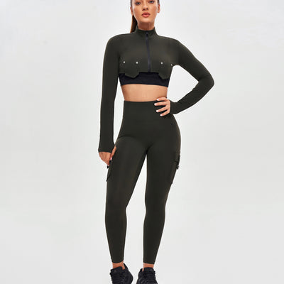 Firmabs Long Sleeve Crop Top - Dark Green