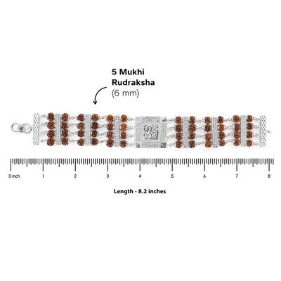 Rudraksha Silver Trishul With Om Four Line Bracelet