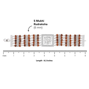 Rudraksha Silver Roaring Lion Five Lines Bracelet
