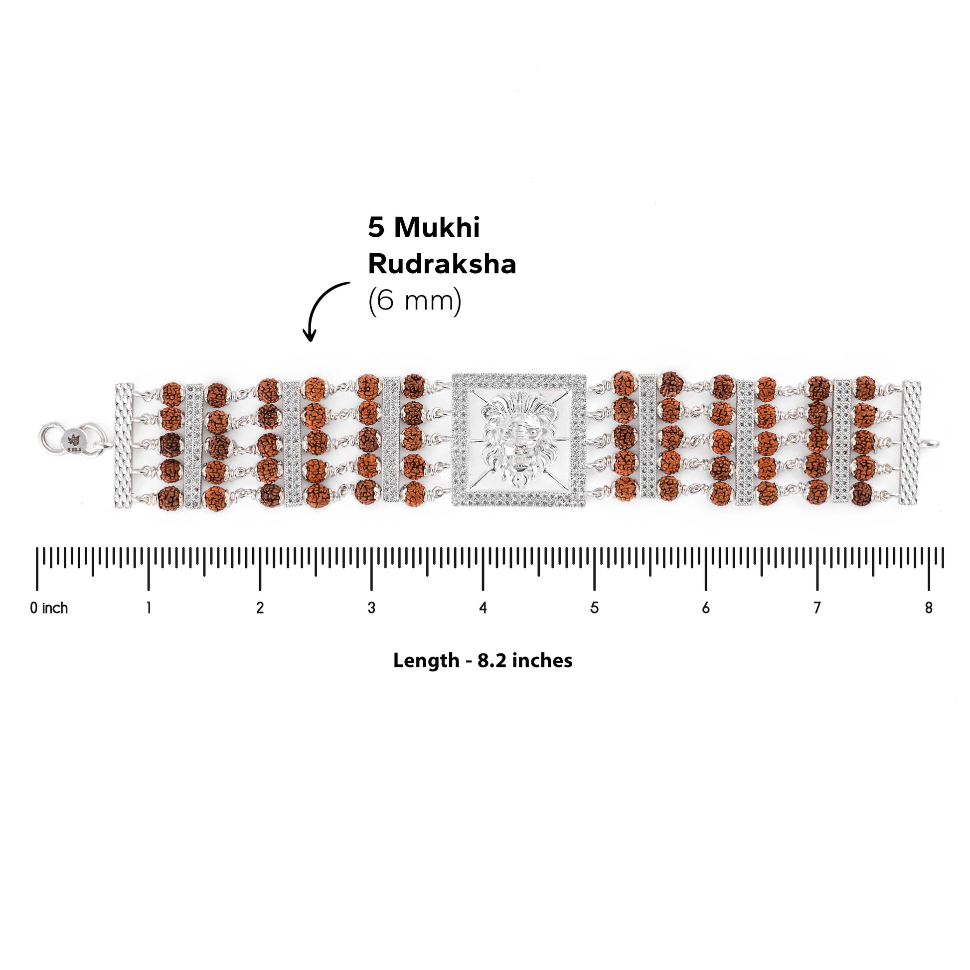 Rudraksha Silver Roaring Lion Five Lines Bracelet
