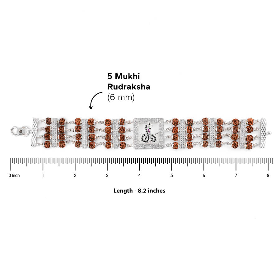 Rudraksha Silver Goga Four Line Bracelet