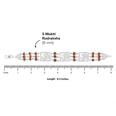Rudraksha Silver Three Om Brooch Bracelet