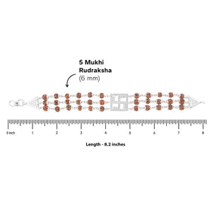 Rudraksha Silver Swastik Triple Line Bracelet
