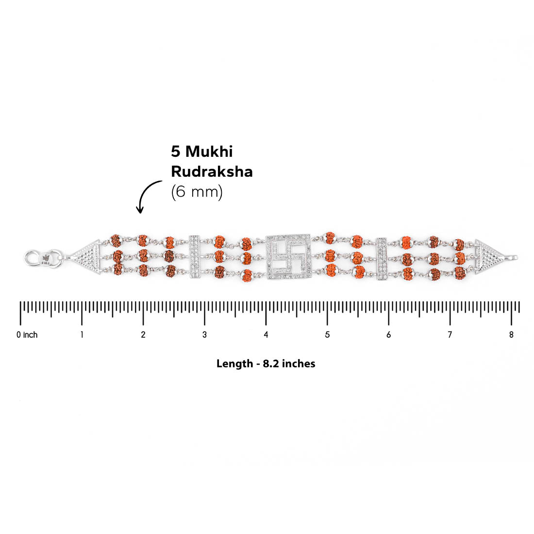 Rudraksha Silver Swastik Brooch Triple Line Bracelet