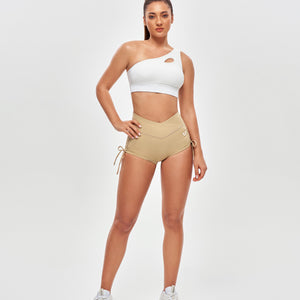 V-waist Scrunch Butt Shorts - Khaki Yellow