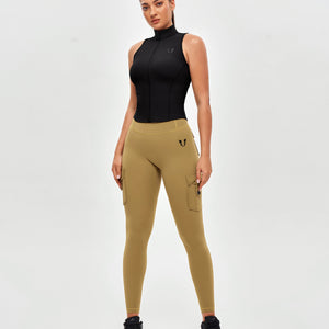 High Waisted Cargo Leggings - Deer Brown