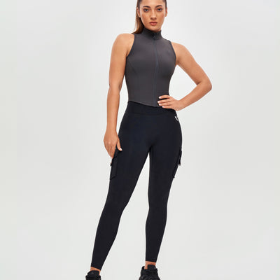 Ribbed Zip Up Tank - Graphite Gray