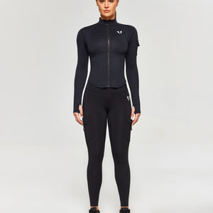 Stand Collar Fitness Moto Jacket - Black
