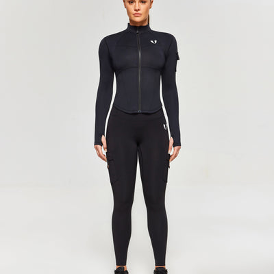 Stand Collar Fitness Moto Jacket - Black