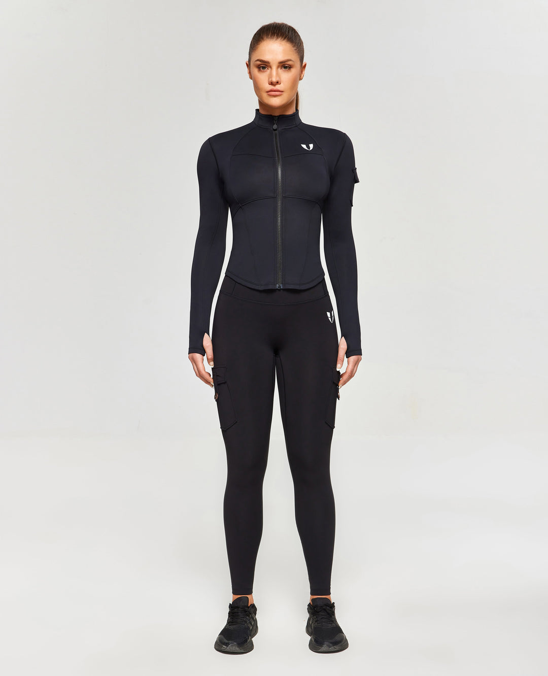 Stand Collar Fitness Moto Jacket - Black