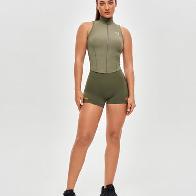 Cutout Cargo Shorts - Moss Green