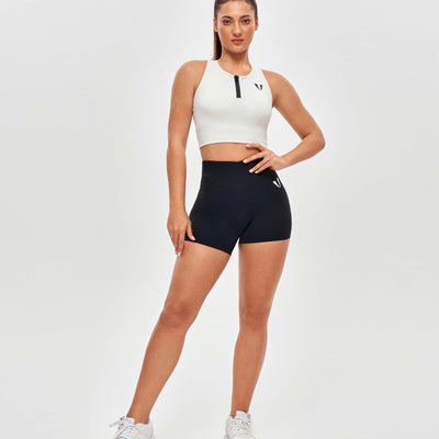 Half Zip Crop Top - White